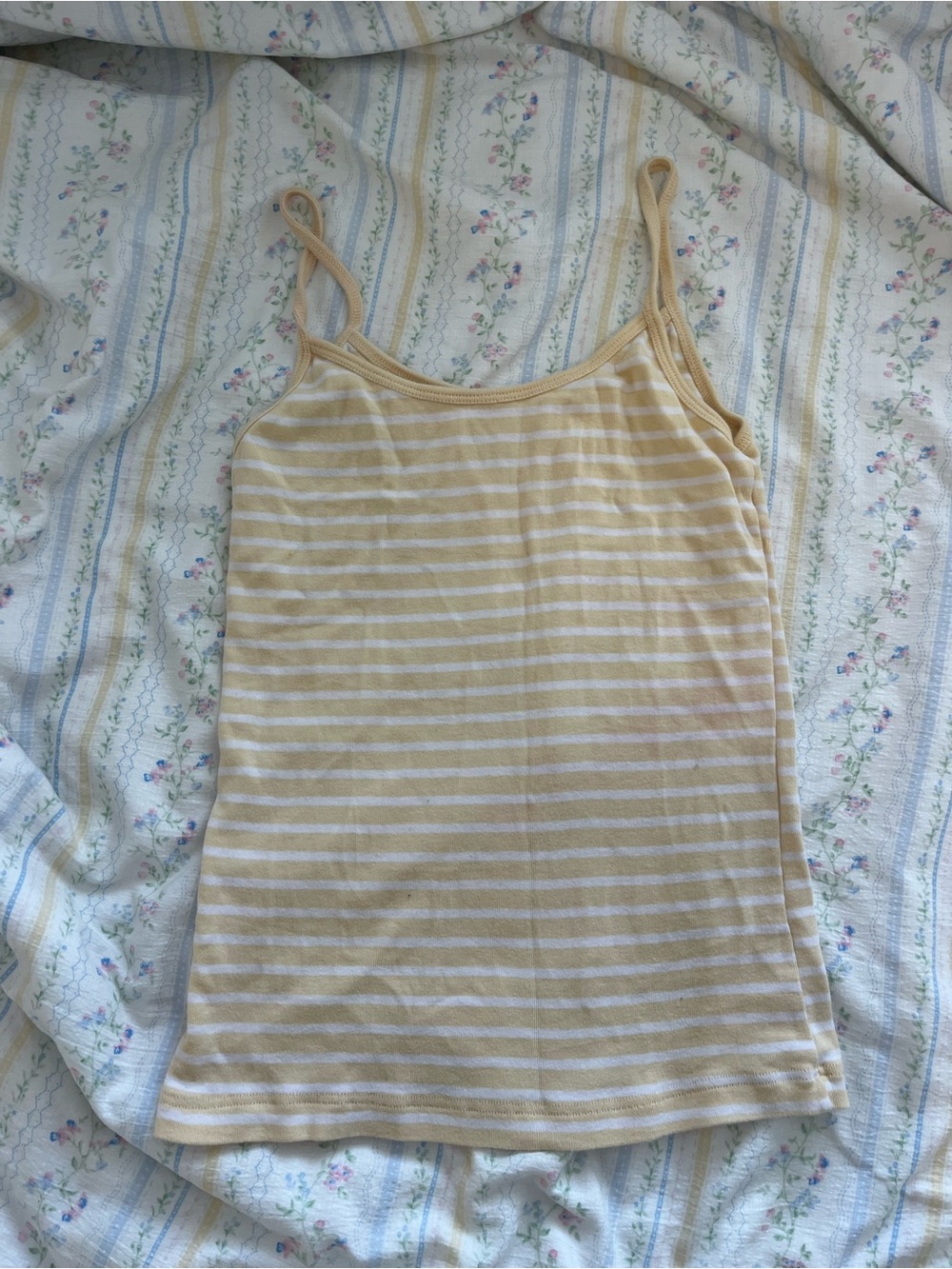 brandy melville Women’s Striped Spaghetti Strap Tank Top - Cream & yellow